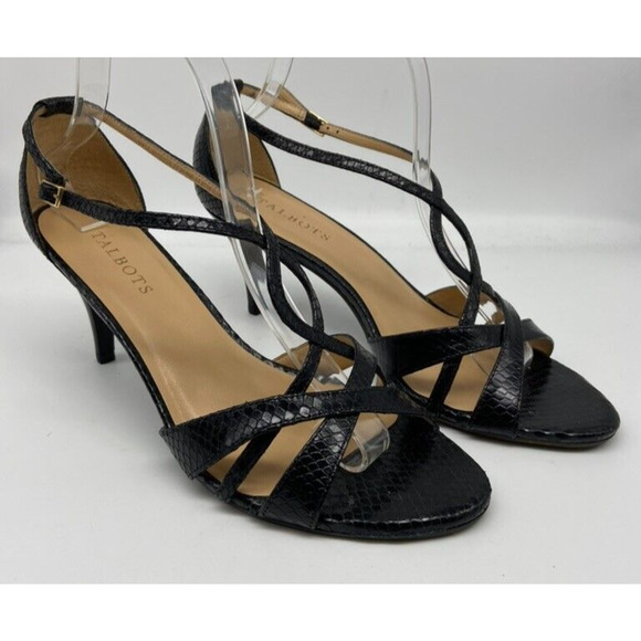 Talbots Shoes Women’s 9.5M‎ Black Sandals Kitten Heel Leather Strappy 3" Heels - Picture 1 of 14